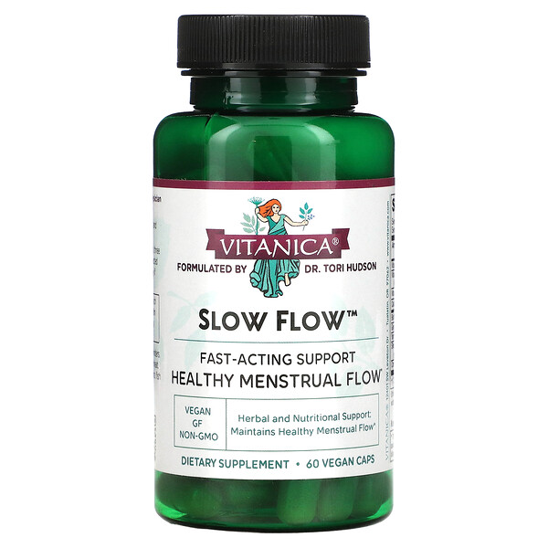 Slow Flow, Поддержка менструальных выделений, 60 вегетарианских капсул Vitanica