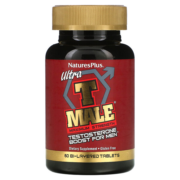 Ultra T-Male, Повышение уровня тестостерона для мужчин, максимальная сила, 60 двухслойных таблеток NaturesPlus