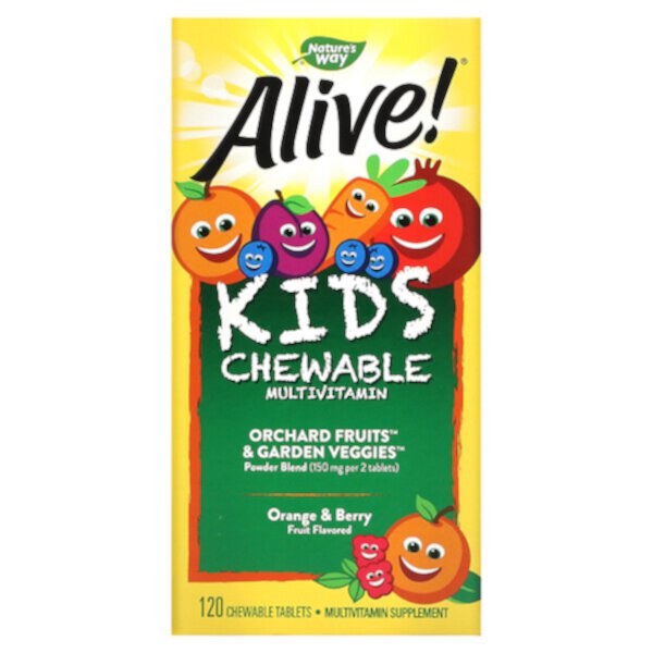 Живой! Детские жевательные мультивитамины, апельсин и ягоды, 120 жевательных таблеток Nature's Way