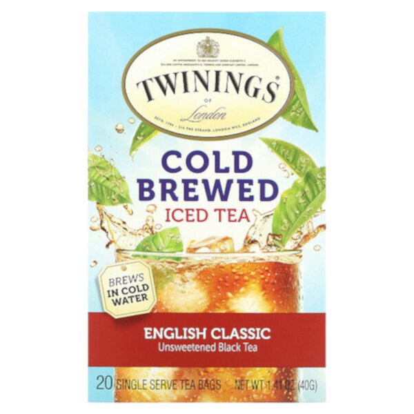 Холодный чай со льдом, английский классический, 20 чайных пакетиков на одну порцию, 1,41 унции (40 г) Twinings