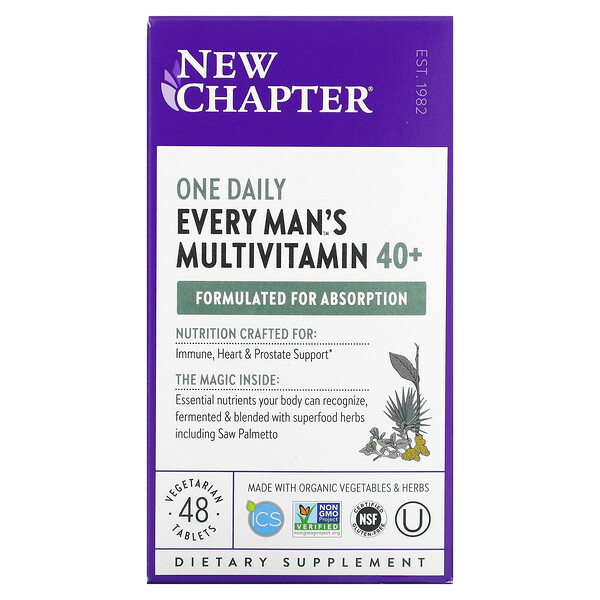 40+ мультивитаминов для мужчин, один раз в день, 48 вегетарианских таблеток New Chapter