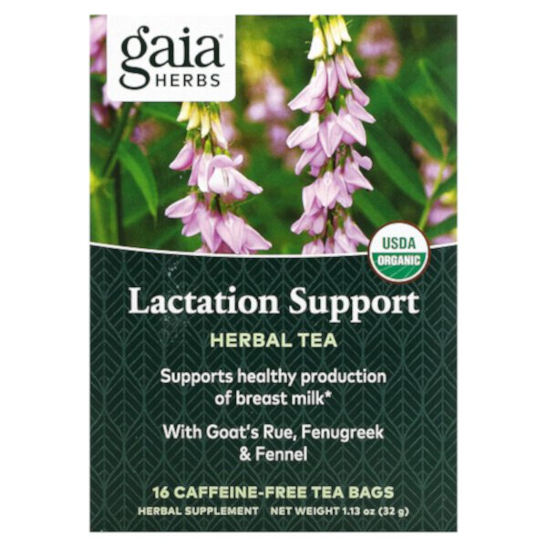 Herbal Tea, Поддержка лактации, без кофеина, 16 чайных пакетиков, 1,13 унции (32 г) Gaia Herbs