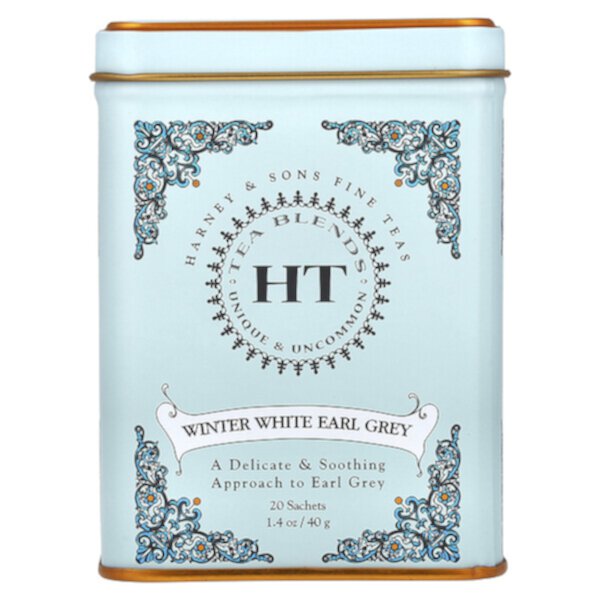 HT Tea Blends, Зимний белый чай Earl Grey, 20 пакетиков, 1,4 унции (40 г) Harney & Sons