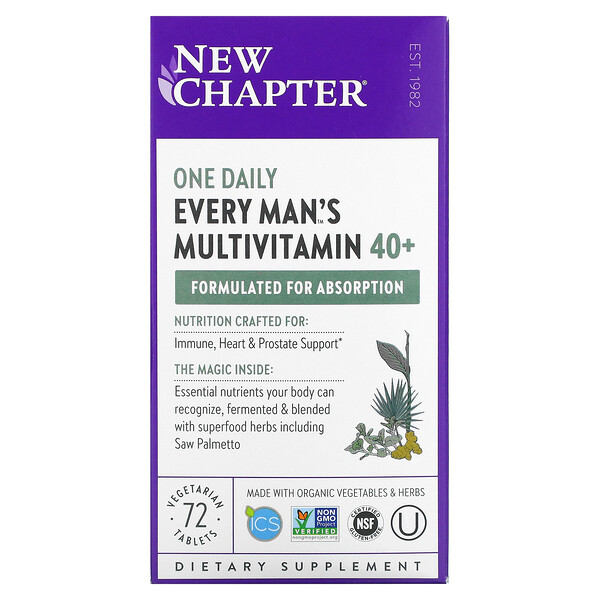 40+ мультивитаминов на каждый день для мужчин, 72 вегетарианских таблетки New Chapter