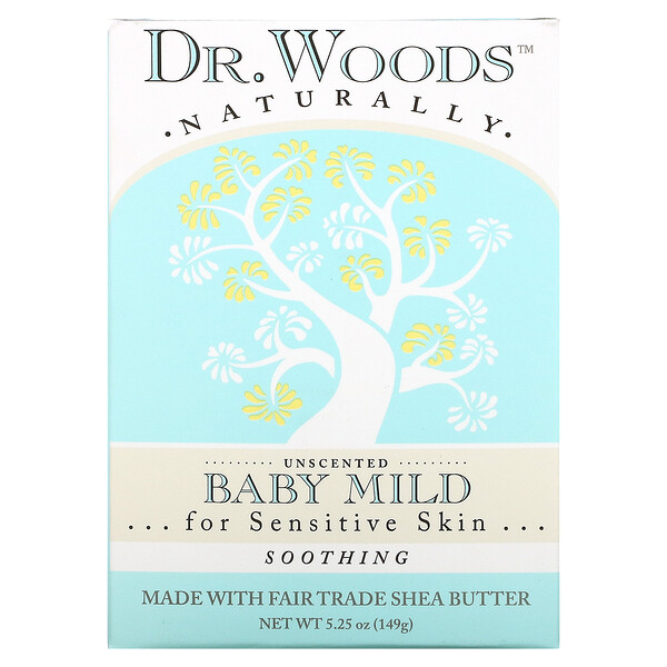 Детское мягкое твердое мыло, успокаивающее, без запаха, 149 г (5,25 унции) Dr. Woods