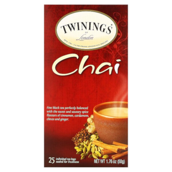Чай Chai, 25 чайных пакетиков, 1,76 унции (50 г) Twinings