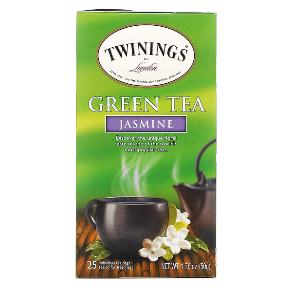 Зеленый чай, жасмин, 25 чайных пакетиков, 1,76 унции (50 г) Twinings