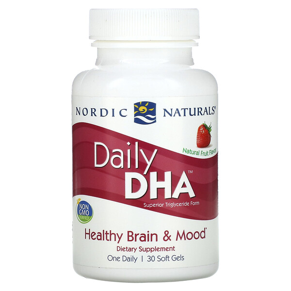 Daily DHA, Натуральный фруктовый вкус, 1000 мг, 30 мягких желатиновых капсул Nordic Naturals