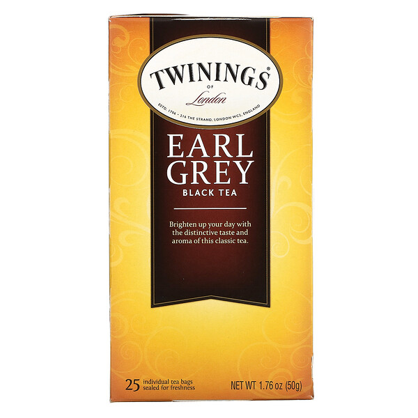 Черный чай Earl Grey, 25 чайных пакетиков, 1,76 унции (50 г) Twinings