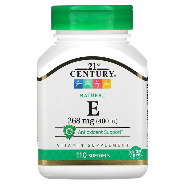 Натуральный витамин Е, 268 мг (400 МЕ), 110 мягких таблеток 21st Century