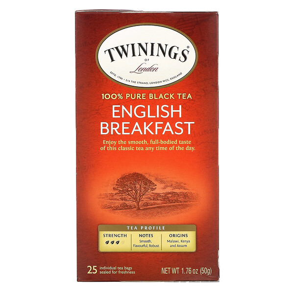100% Pure Black Tea, Английский завтрак, 25 чайных пакетиков, 1,76 унции (50 г) Twinings