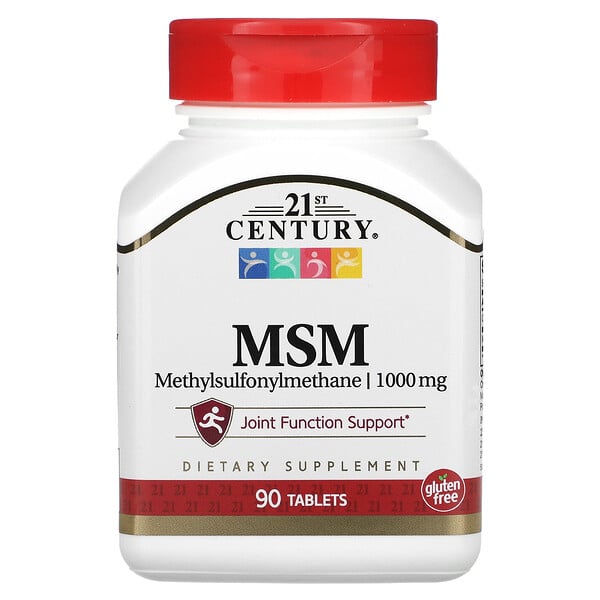 МСМ, метилсульфонилметан, 1000 мг, 90 таблеток 21st Century