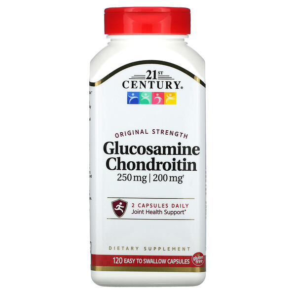 Глюкозамин/хондроитин, первоначальная сила действия, 250 мг/200 мг, 120 легко глотаемых капсул 21st Century