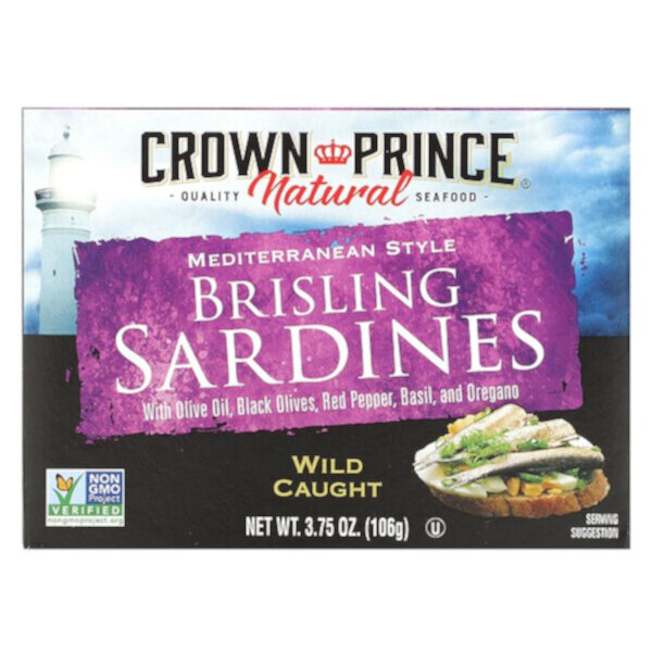 Brisling Sardines, средиземноморский стиль, 3,75 унции (106 г) Crown Prince