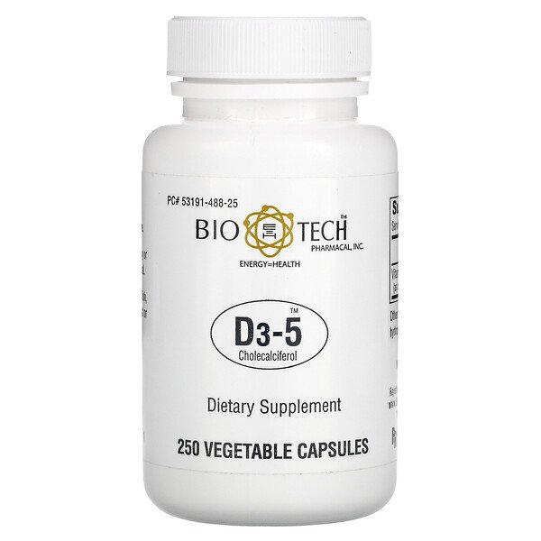 Холекальциферол D3-5, 250 растительных капсул Bio Tech Pharmacal