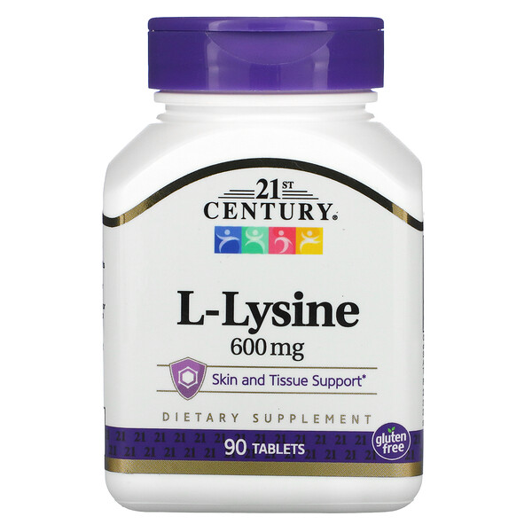 L-лизин, 600 мг, 90 таблеток 21st Century