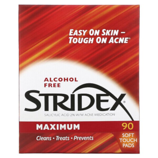 Одноэтапный контроль акне, максимум, без спирта, 90 мягких подушечек Stridex