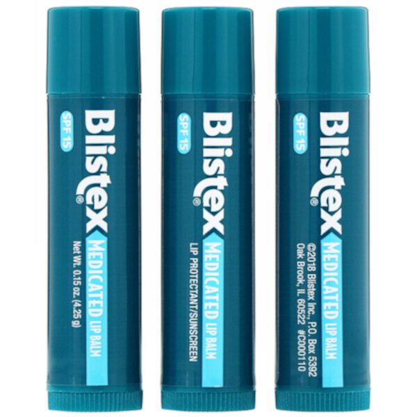 Лекарственное средство для защиты губ/солнцезащитный крем, SPF 15, оригинальная упаковка из 3 бальзамов по 0,15 унции (4,25 г) каждый Blistex