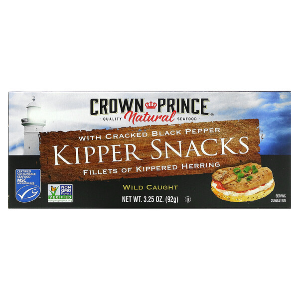 Kipper Snacks с молотым черным перцем, 3,25 унции (92 г) Crown Prince Natural
