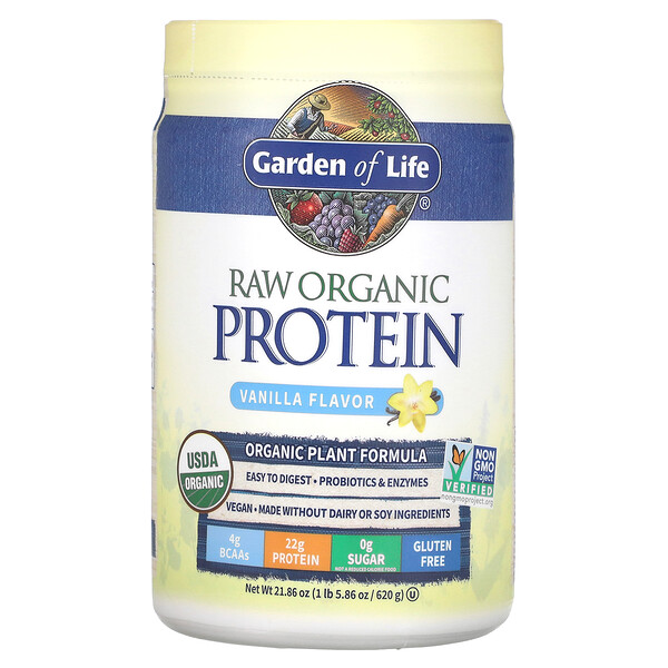 RAW Organic Protein, органическая растительная формула, ваниль, 21,86 унции (620 г) Garden of Life