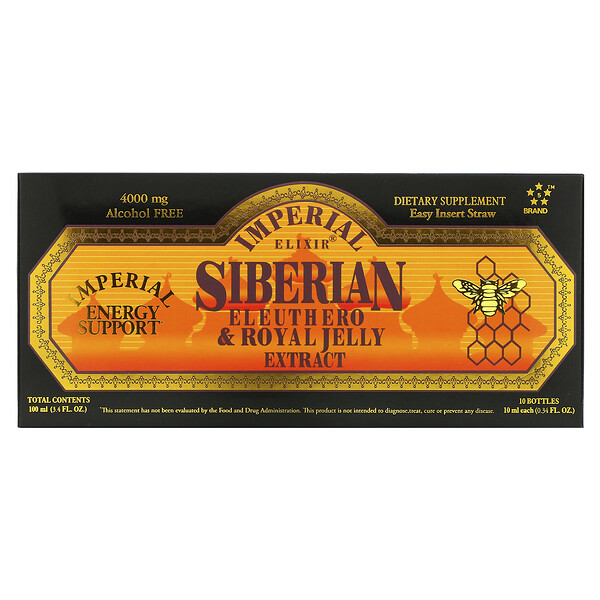 Siberian Eleuthero & Royal Jelly Extract, Alcohol Free, 4000 mg, 10 Bottles, 0.34 fl oz (10 ml) Each Imperial Elixir