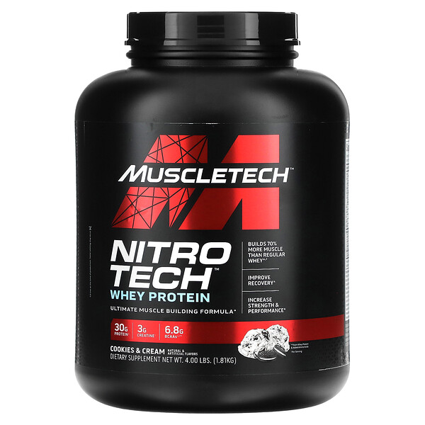 Nitro Tech, Сывороточный изолят + набор сухой мышечной массы, печенье и сливки, 3,97 фунта (1,80 кг) Muscletech