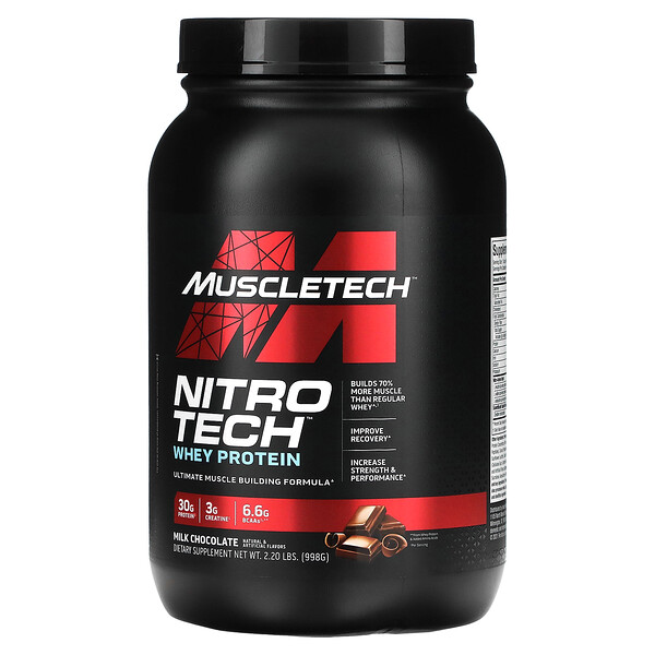 Performance Series, Nitro Tech, основной источник сывороточных пептидов и изолята, молочный шоколад, 2,20 фунта (998 г) Muscletech