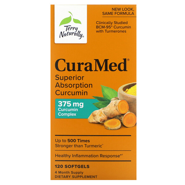 CuraMed, Куркумин с превосходной усвояемостью, 375 мг, 120 мягких таблеток Terry Naturally