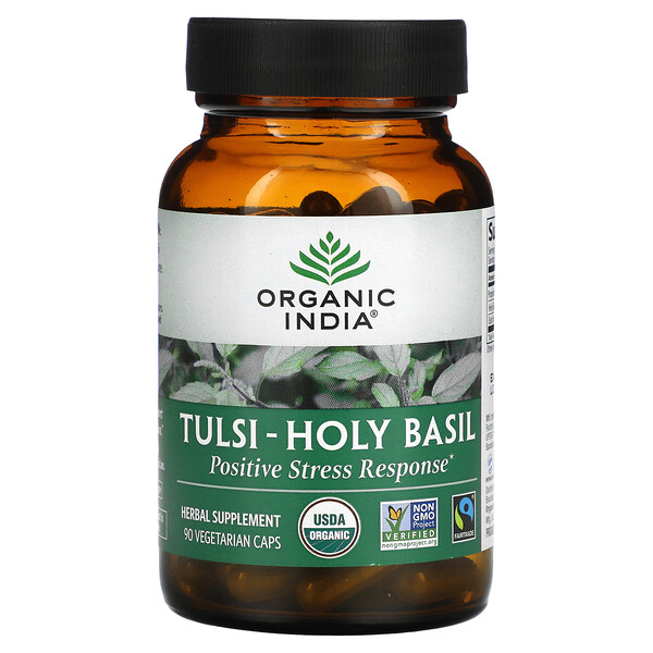 Tulsi-Holy Basil, Положительная реакция на стресс, 90 вегетарианских капсул Organic India