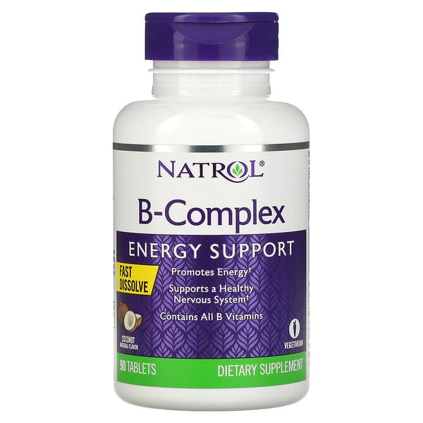 B-Complex, Fast Dissolve, натуральный вкус кокоса, 90 таблеток Natrol