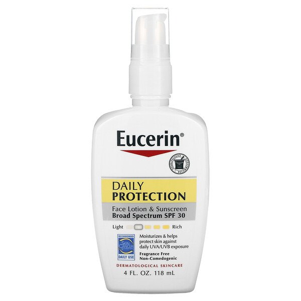 Лосьон для лица и солнцезащитный крем для ежедневной защиты, SPF 30, без запаха, 4 жидких унции (118 мл) Eucerin