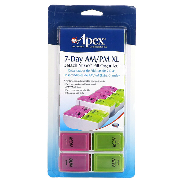 7-Day AM/PM XL, органайзер для таблеток Detach N' Go, 1 органайзер для таблеток Apex