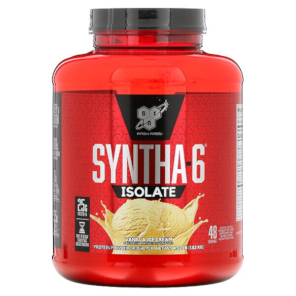 Syntha-6 Isolate, Протеиновая порошковая смесь для напитков, ванильное мороженое, 4,02 фунта (1,82 кг) BSN
