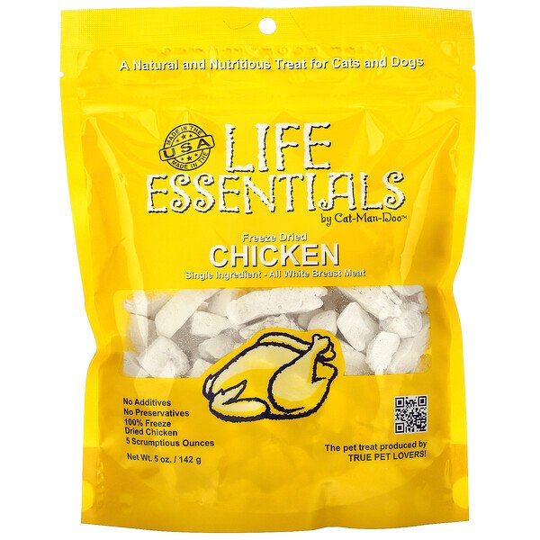 Life Essentials, Сублимированная курица, для кошек и собак, 5 унций (142 г) Cat-Man-Doo