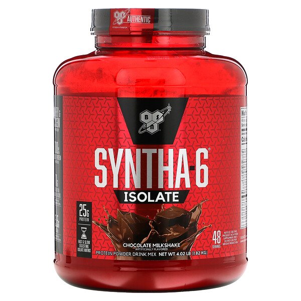 Syntha-6 Isolate, Протеиновая порошковая смесь для напитков, Шоколадный молочный коктейль, 4,02 фунта (1,82 кг) BSN