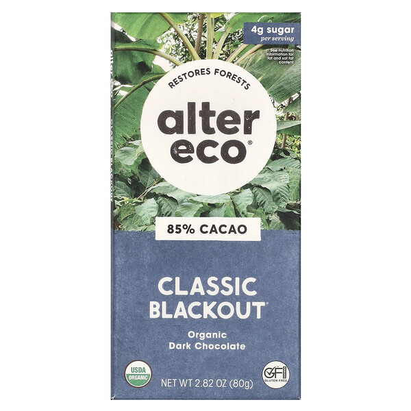 Органический темный шоколадный батончик, Classic Blackout, 85% какао, 2,82 унции (80 г) Alter Eco