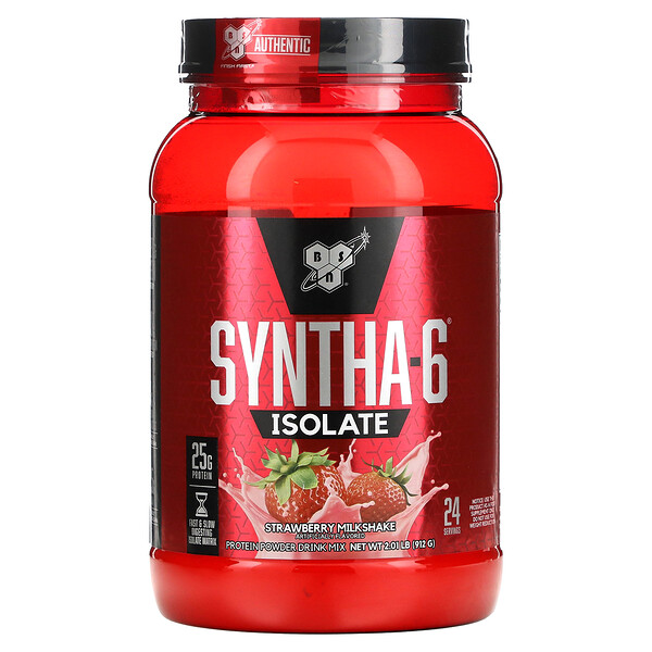 Syntha-6 Isolate, Протеиновая смесь для напитков, клубничный молочный коктейль, 2,01 фунта (912 г) BSN