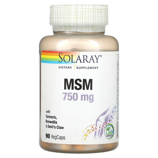 МСМ, 750 мг, 90 растительных капсул Solaray