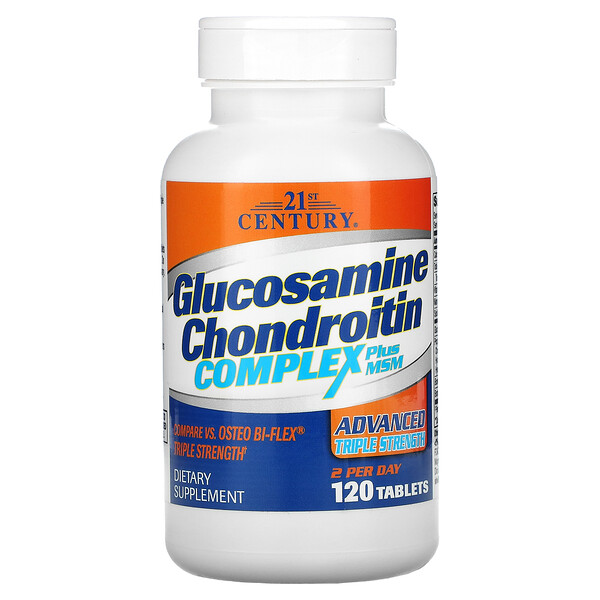 Glucosamine Chondroitin Complex Plus MSM, улучшенная тройная сила, 120 таблеток 21st Century