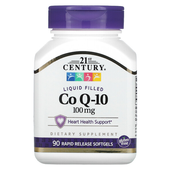 CoQ-10 с жидким наполнением, 100 мг, 90 мягких желатиновых капсул с быстрым высвобождением 21st Century