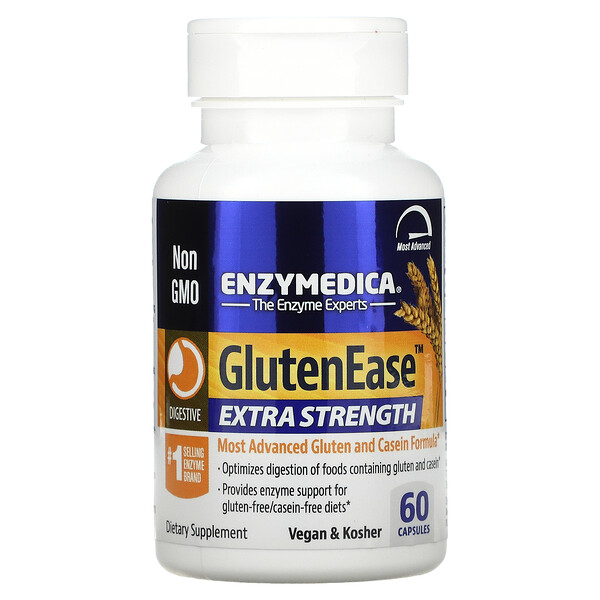 GlutenEase, Extra Strength, 60 капсул Enzymedica