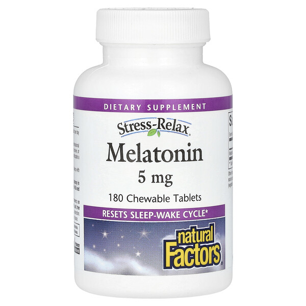 Stress-Relax, Мелатонин, 5 мг, 180 жевательных таблеток Natural Factors