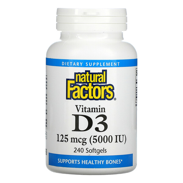 Витамин D3, 125 мкг (5000 МЕ), 240 мягких таблеток Natural Factors