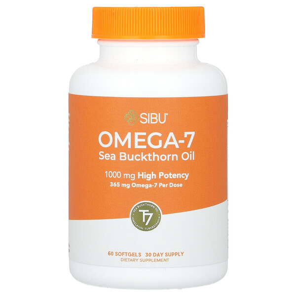 Облепиховое масло Омега-7, высокая эффективность, 60 мягких таблеток Sibu Beauty