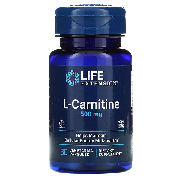 L-карнитин, 500 мг, 30 вегетарианских капсул Life Extension
