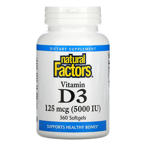 Витамин D3 - 125 мкг (5000 МЕ) - 360 мягких капсул - Natural Factors Natural Factors