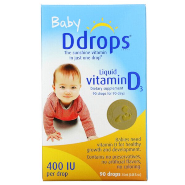 Baby, Жидкий витамин D3, 400 МЕ, 90 капель, 0,08 ж. унц. (2,5 мл) Ddrops