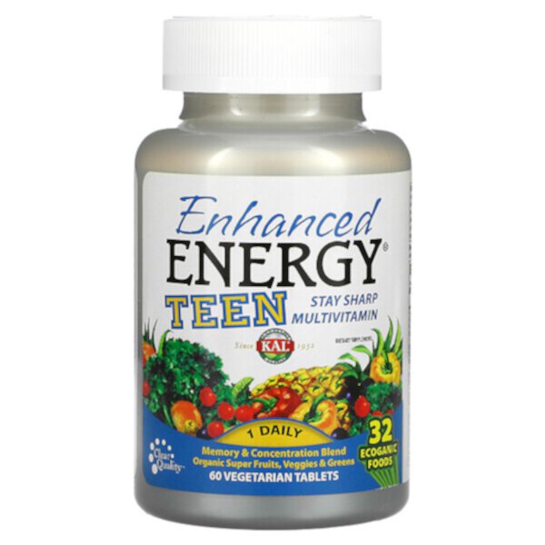Enhanced Energy, Смесь для памяти и концентрации внимания для подростков, 60 вегетарианских таблеток KAL