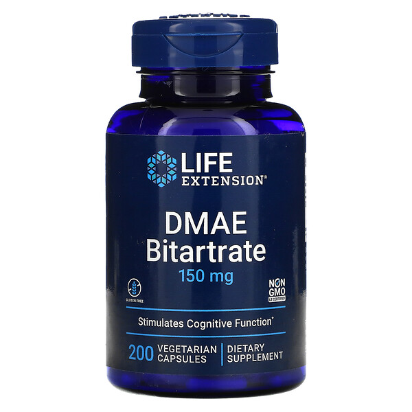 Битартрат ДМАЭ, 150 мг, 200 вегетарианских капсул Life Extension
