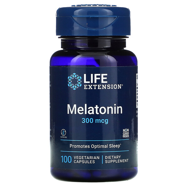 Мелатонин, 300 мкг, 100 вегетарианских капсул Life Extension